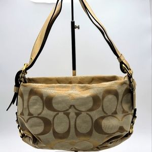 COACH F15068 Signature Shoulder Bag Khaki with Pink Interior. P52